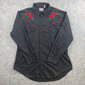 Ely Diamond Mens Western Shirt XXL Pearl Snap Black Embroidered Roses